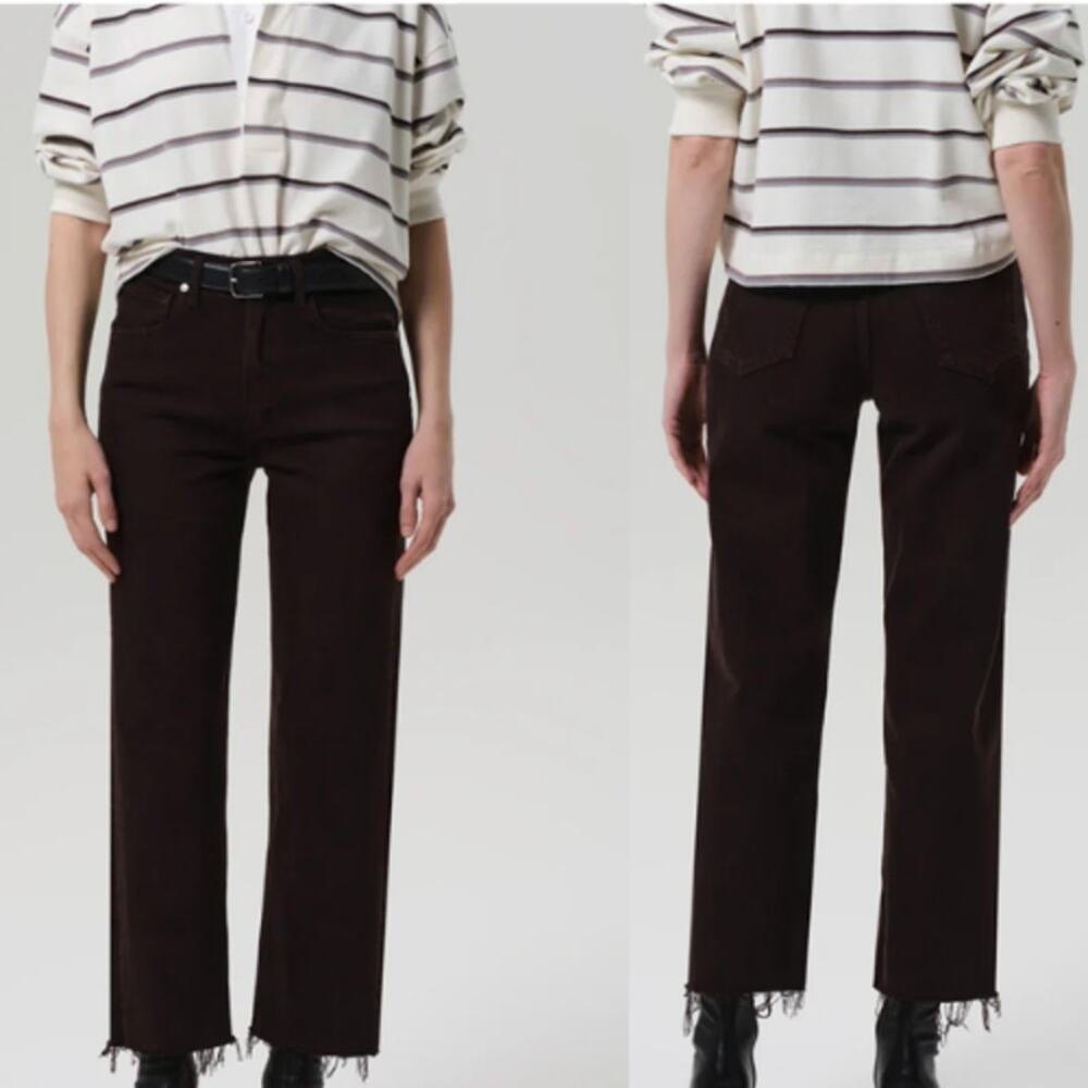 NEW Citizens of Humanity Raw Hem Palma Straight Leg Jeans Carob Brown Size:26